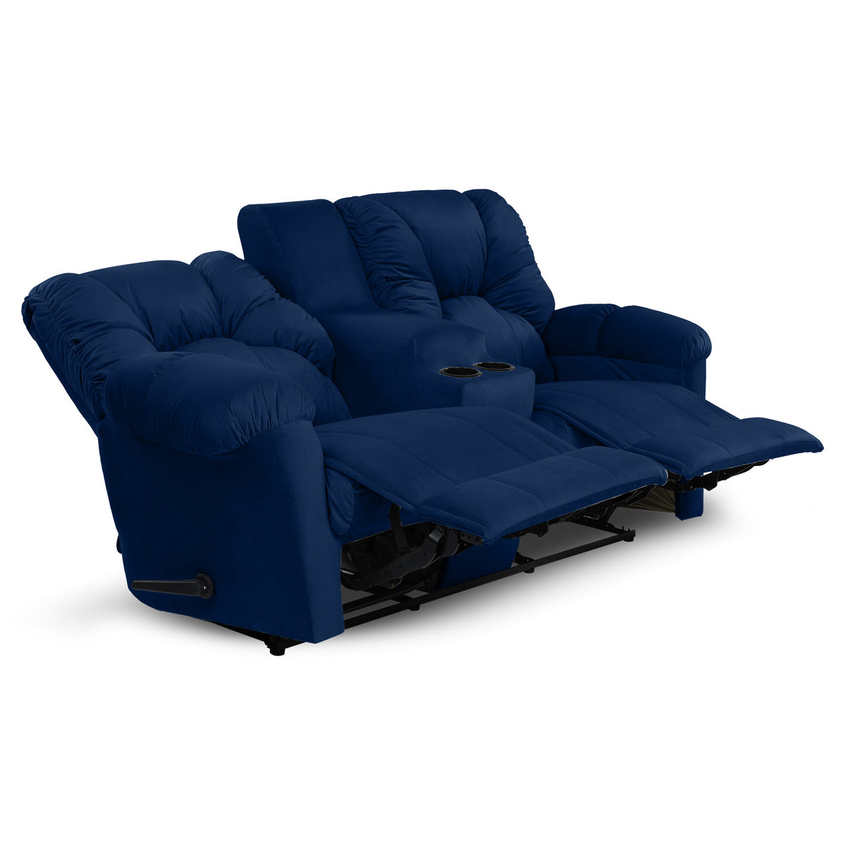 Velvet Double Cinematic Recliner Chair with Cups Holder - American Polo Dark Blue