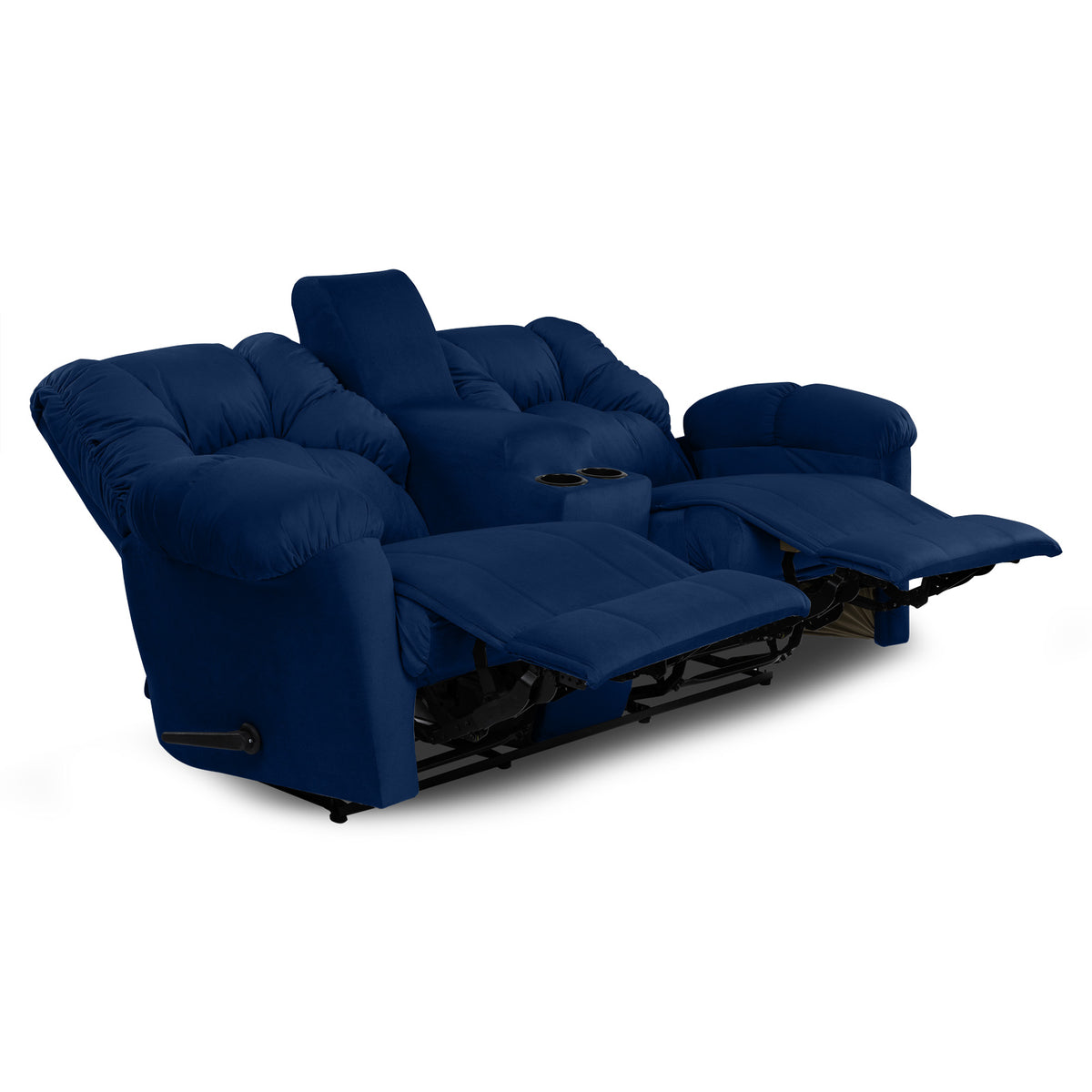 Velvet Double Cinematic Recliner Chair with Cups Holder - American Polo Dark Blue