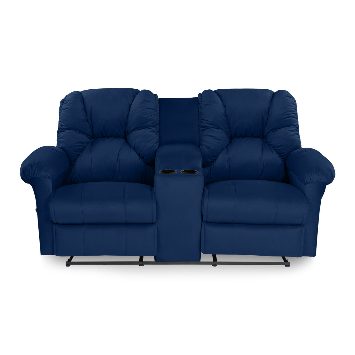 Velvet Double Cinematic Recliner Chair with Cups Holder - American Polo Dark Blue