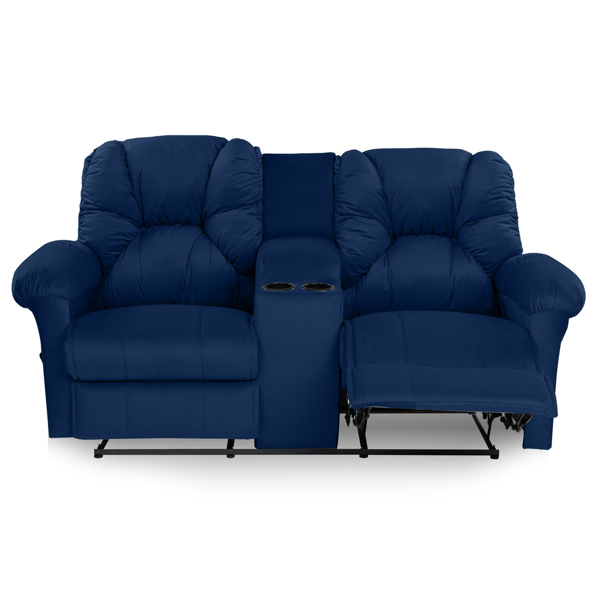 Velvet Double Cinematic Recliner Chair with Cups Holder - American Polo Dark Blue