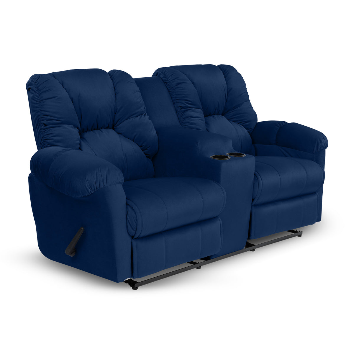 Velvet Double Cinematic Recliner Chair with Cups Holder - American Polo Dark Blue