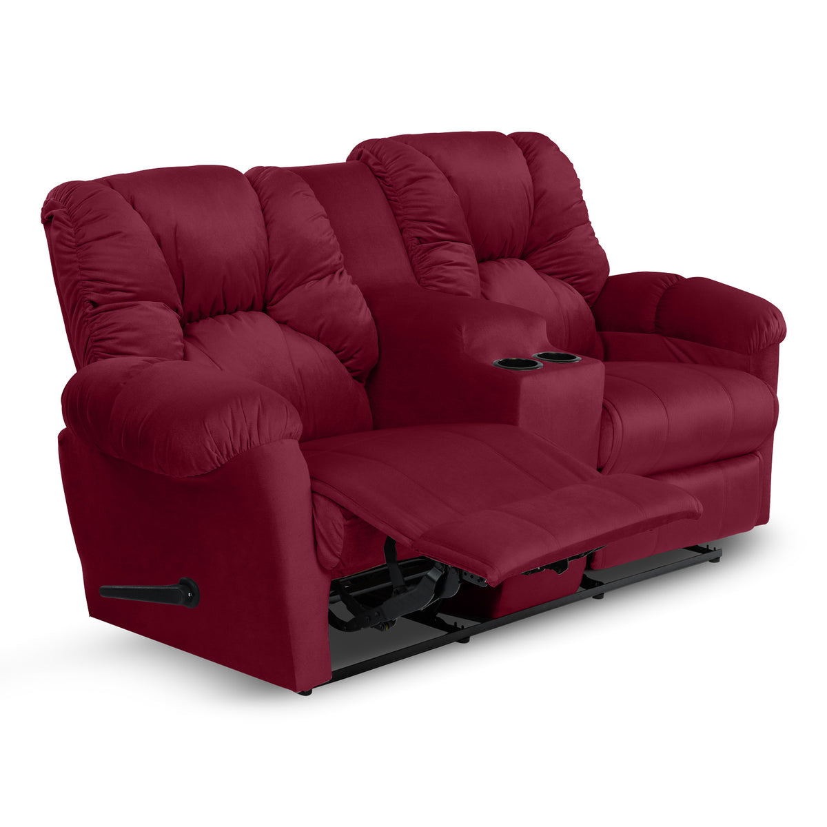 Velvet Double Cinematic Recliner Chair with Cups Holder - American Polo Burgundy