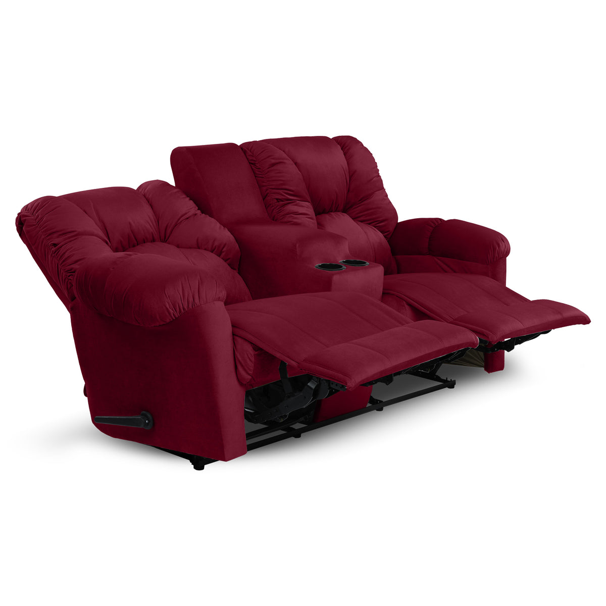 Velvet Double Cinematic Recliner Chair with Cups Holder - American Polo Burgundy