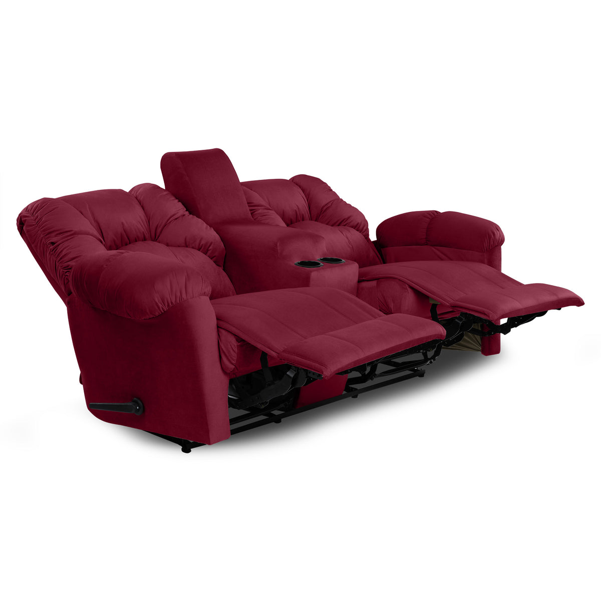 Velvet Double Cinematic Recliner Chair with Cups Holder - American Polo Burgundy