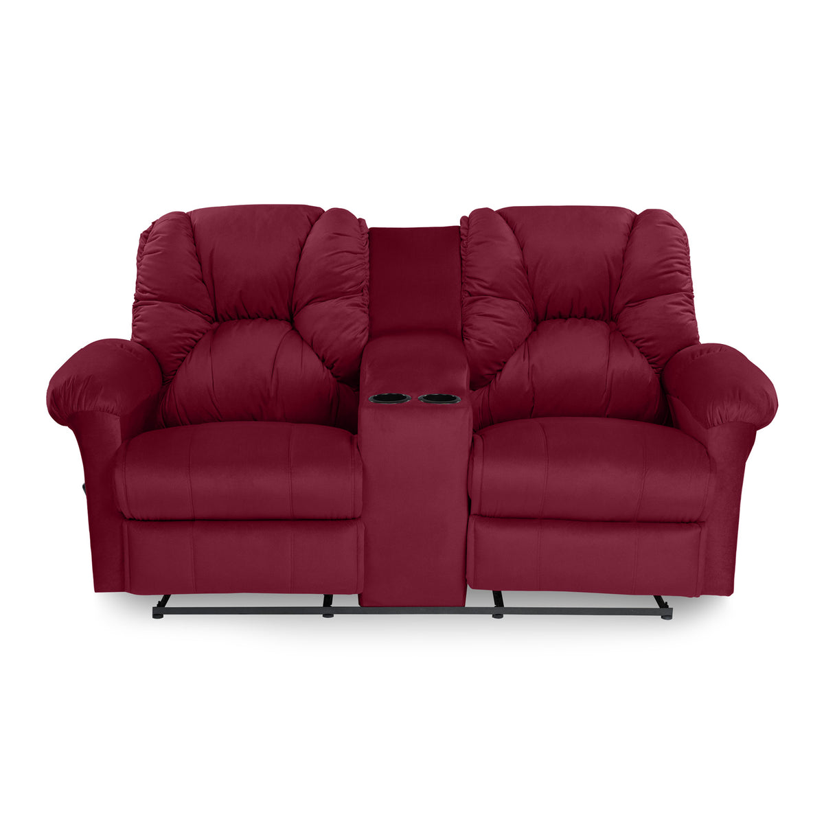 Velvet Double Cinematic Recliner Chair with Cups Holder - American Polo Burgundy