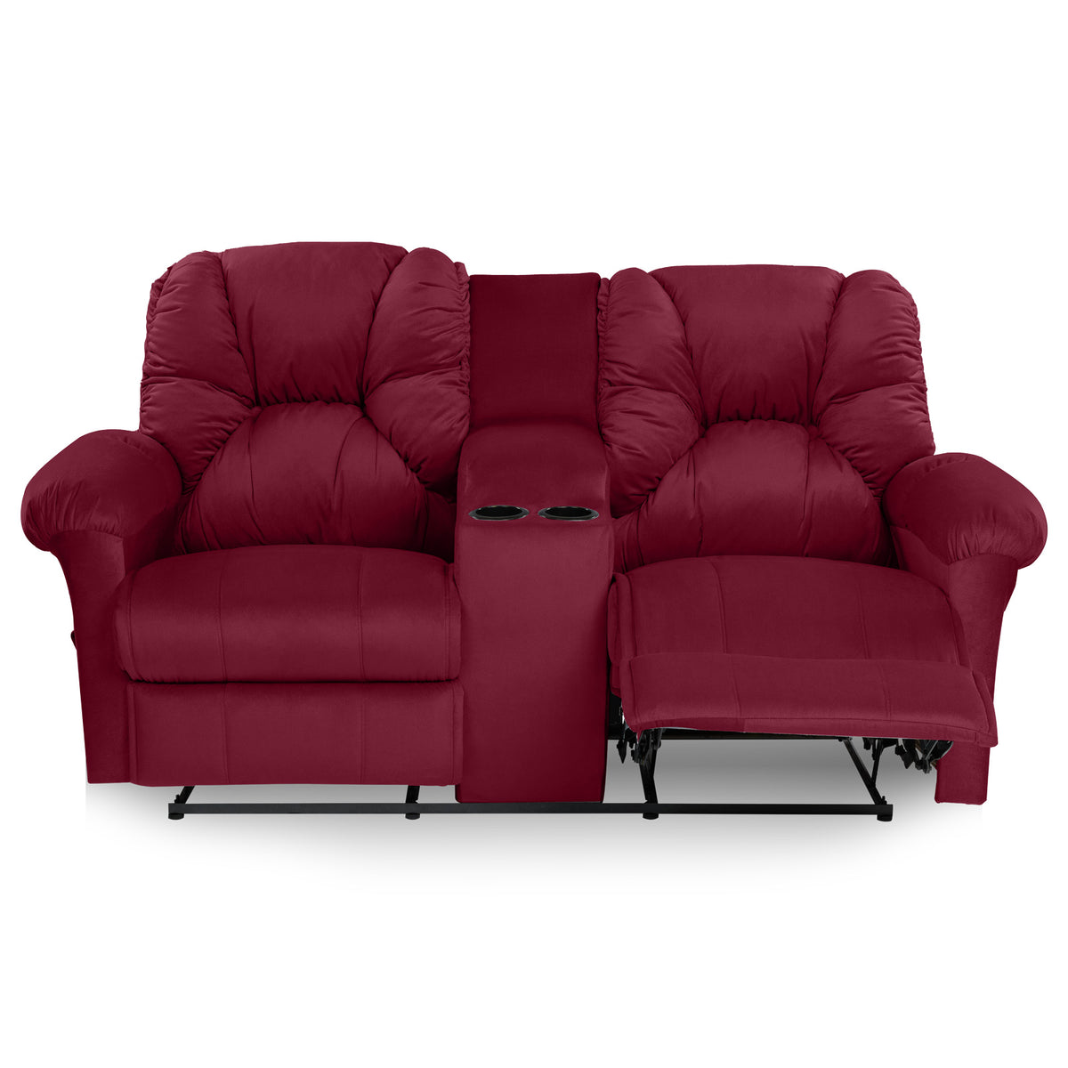 Velvet Double Cinematic Recliner Chair with Cups Holder - American Polo Burgundy
