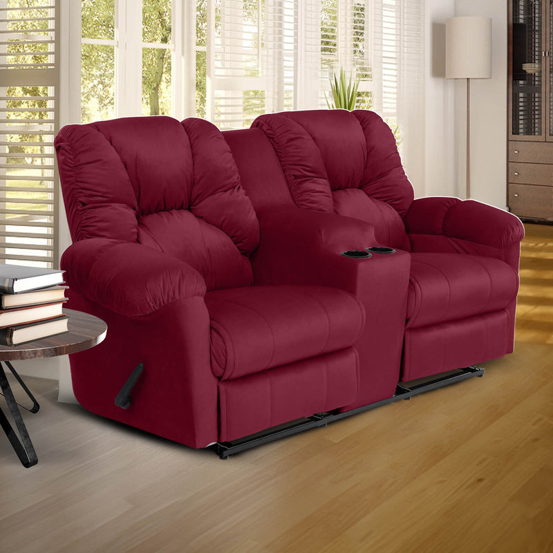 Velvet Double Cinematic Recliner Chair with Cups Holder - Burgundy - American Polo
