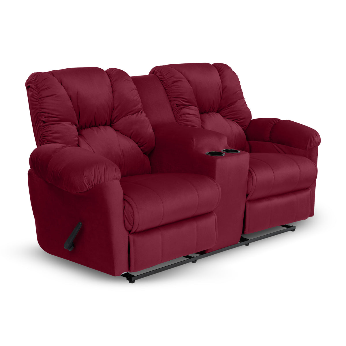 Velvet Double Cinematic Recliner Chair with Cups Holder - American Polo Burgundy
