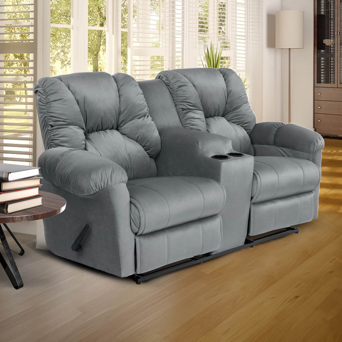 Velvet Double Cinematic Recliner Chair with Cups Holder - American Polo Grey