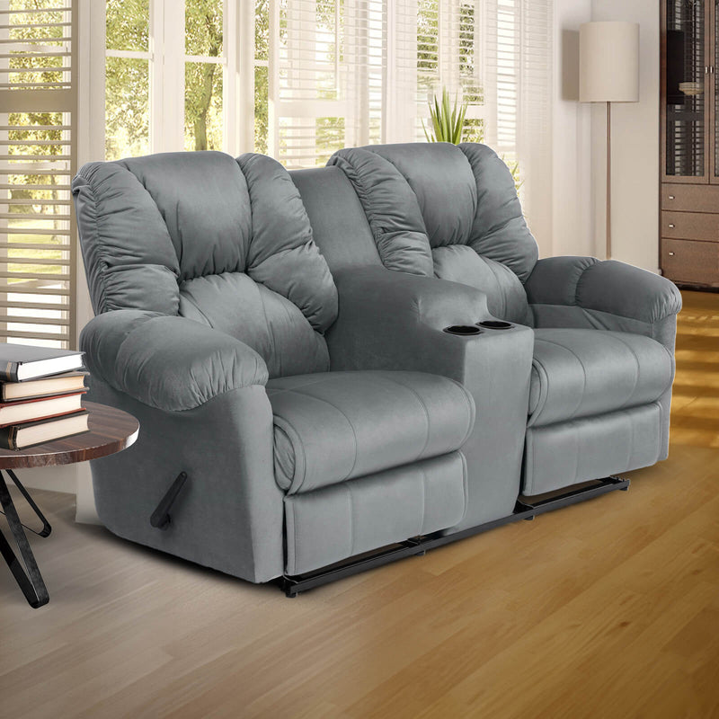 Velvet Double Cinematic Recliner Chair with Cups Holder - Grey - American Polo