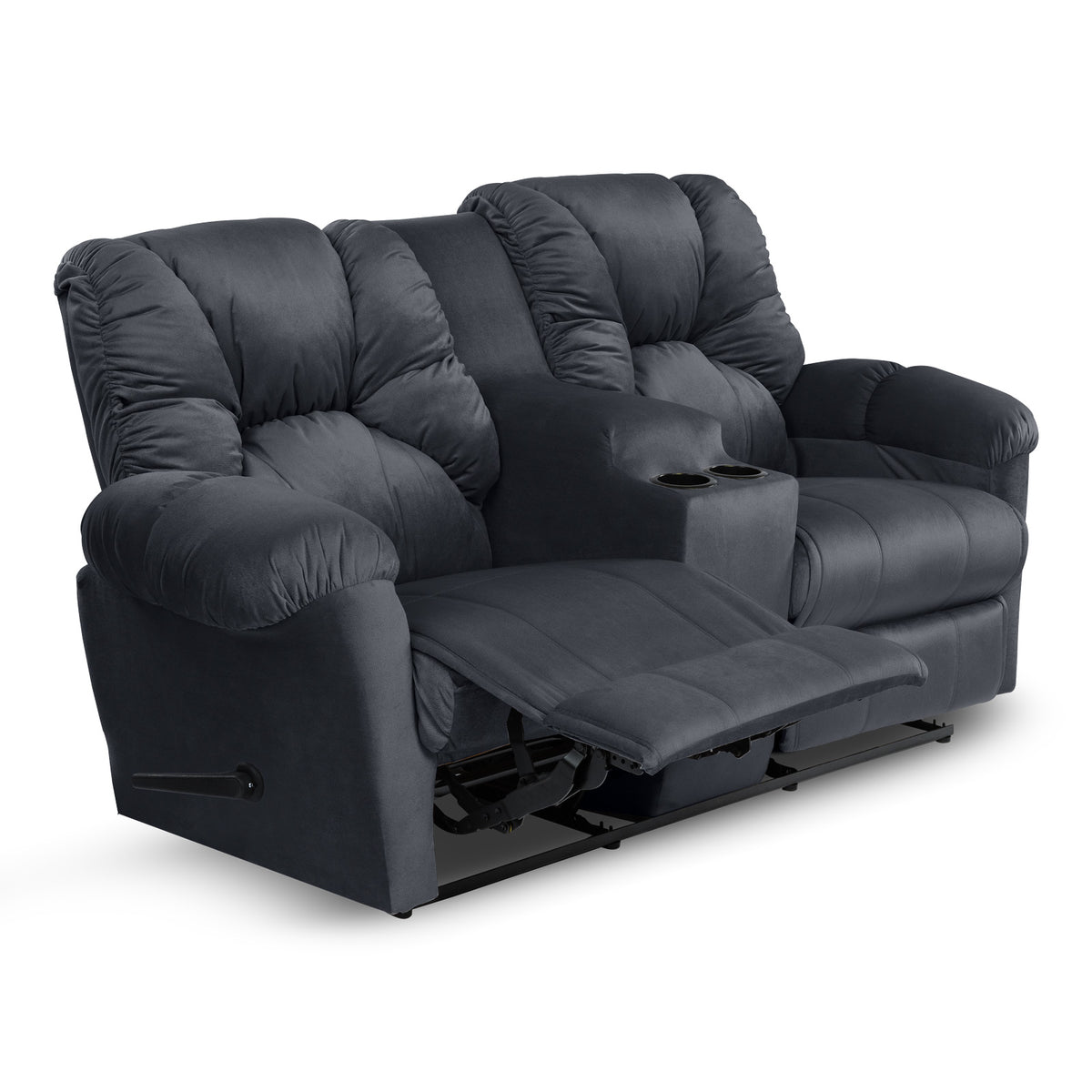 Velvet Double Cinematic Recliner Chair with Cups Holder - American Polo Dark Grey