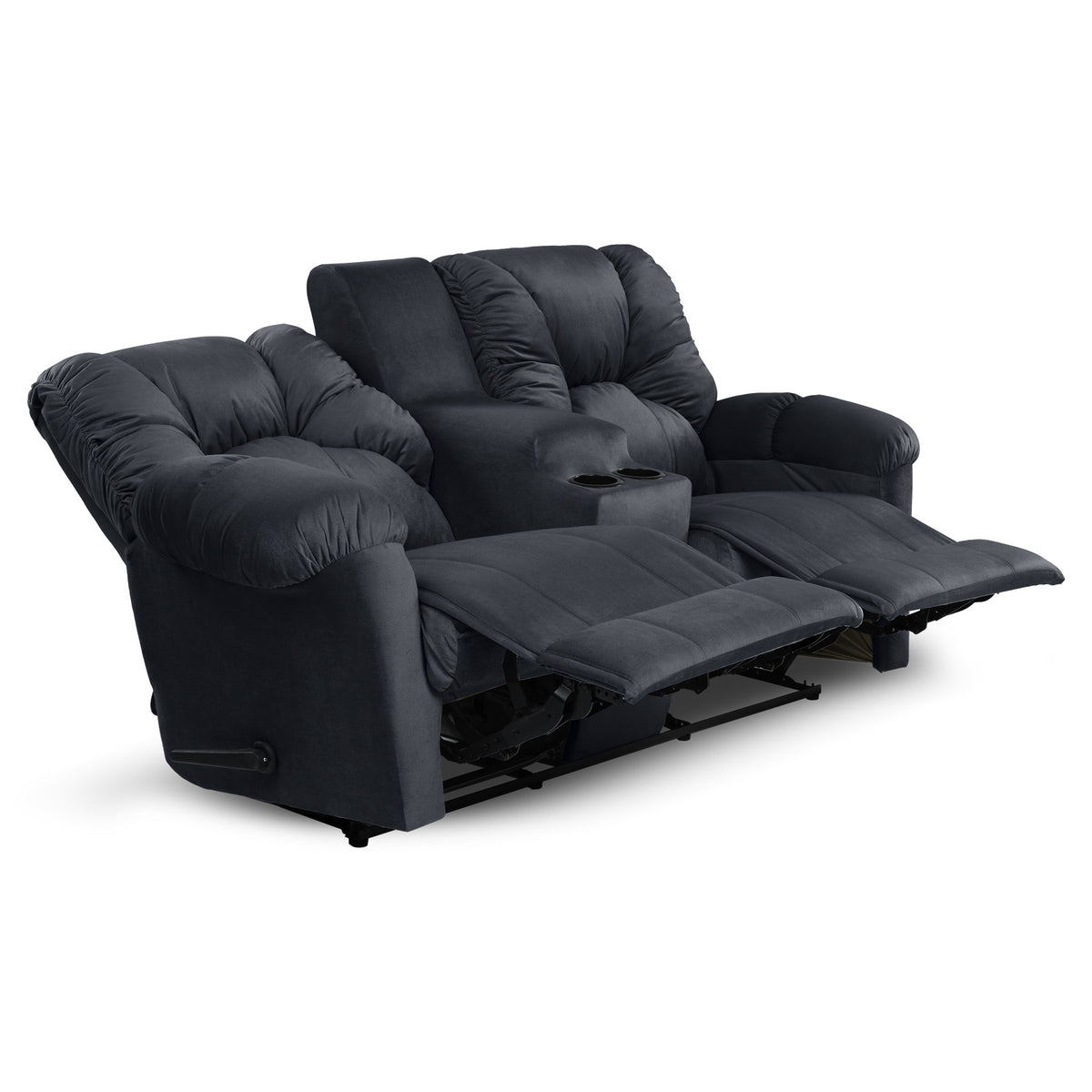 Velvet Double Cinematic Recliner Chair with Cups Holder - American Polo Dark Grey