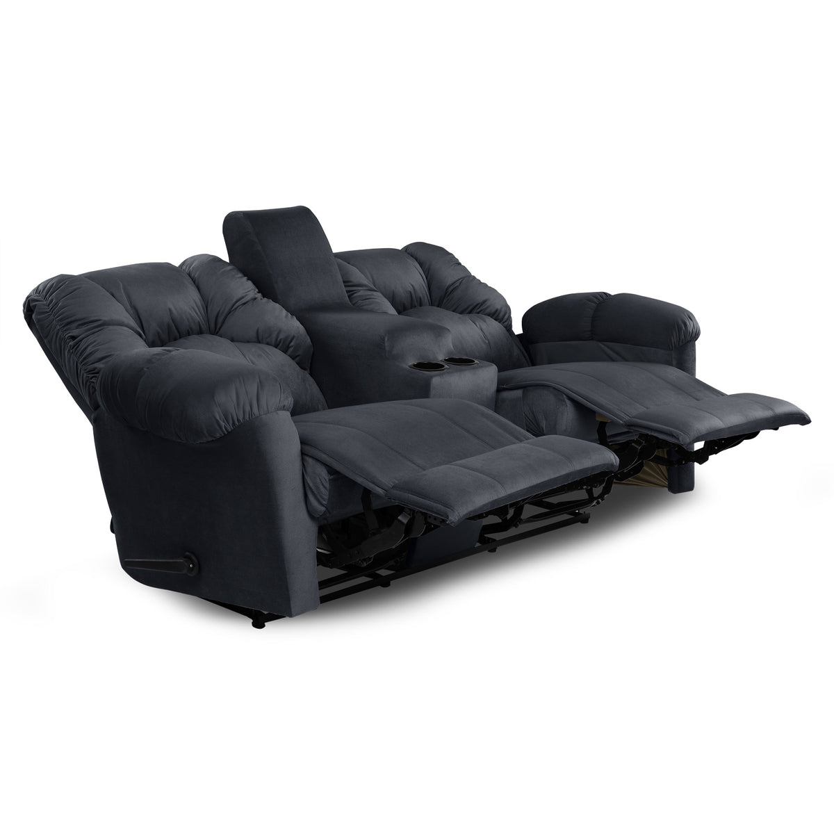 Velvet Double Cinematic Recliner Chair with Cups Holder - American Polo Dark Grey