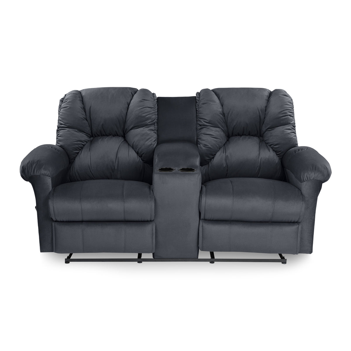 Velvet Double Cinematic Recliner Chair with Cups Holder - American Polo Dark Grey