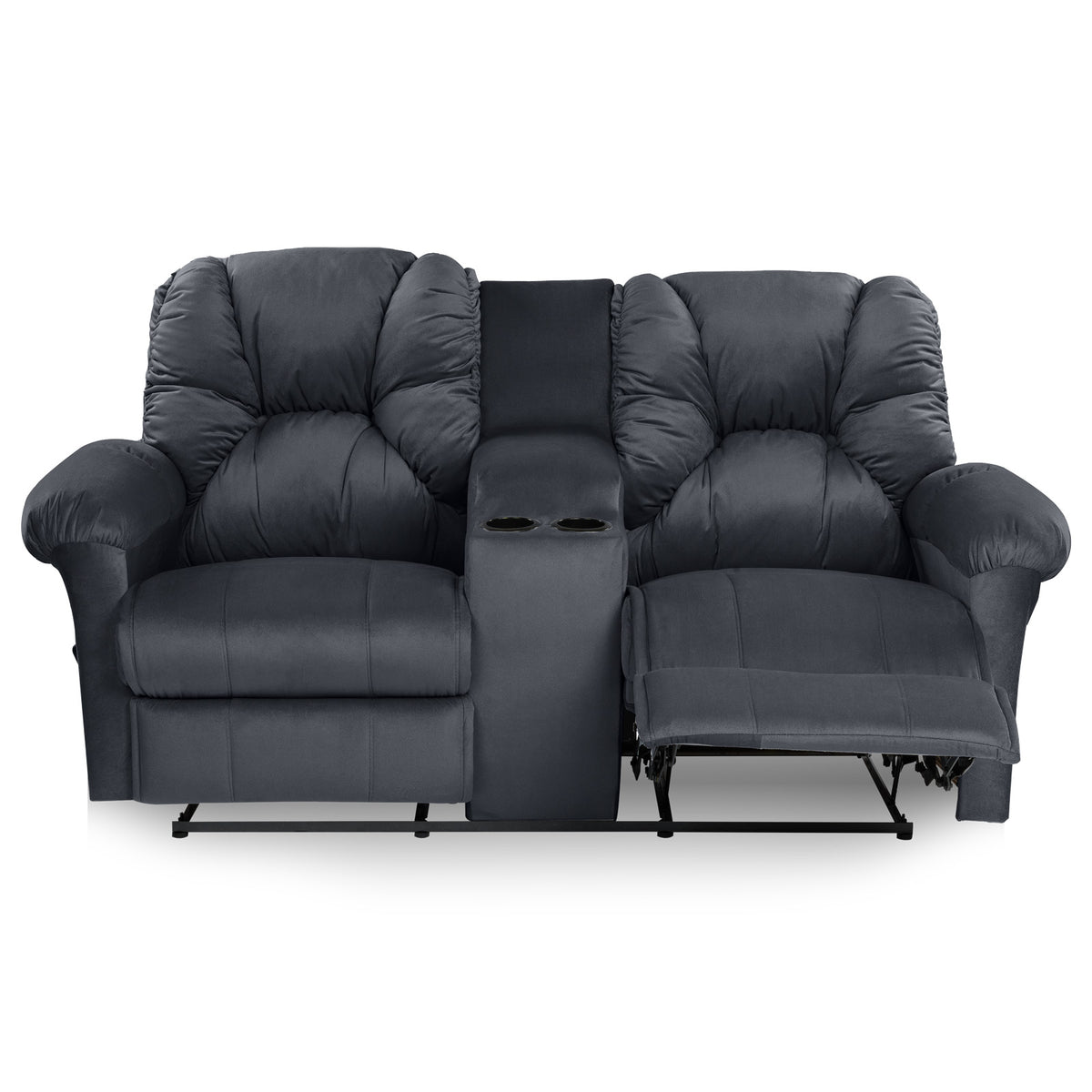Velvet Double Cinematic Recliner Chair with Cups Holder - American Polo Dark Grey