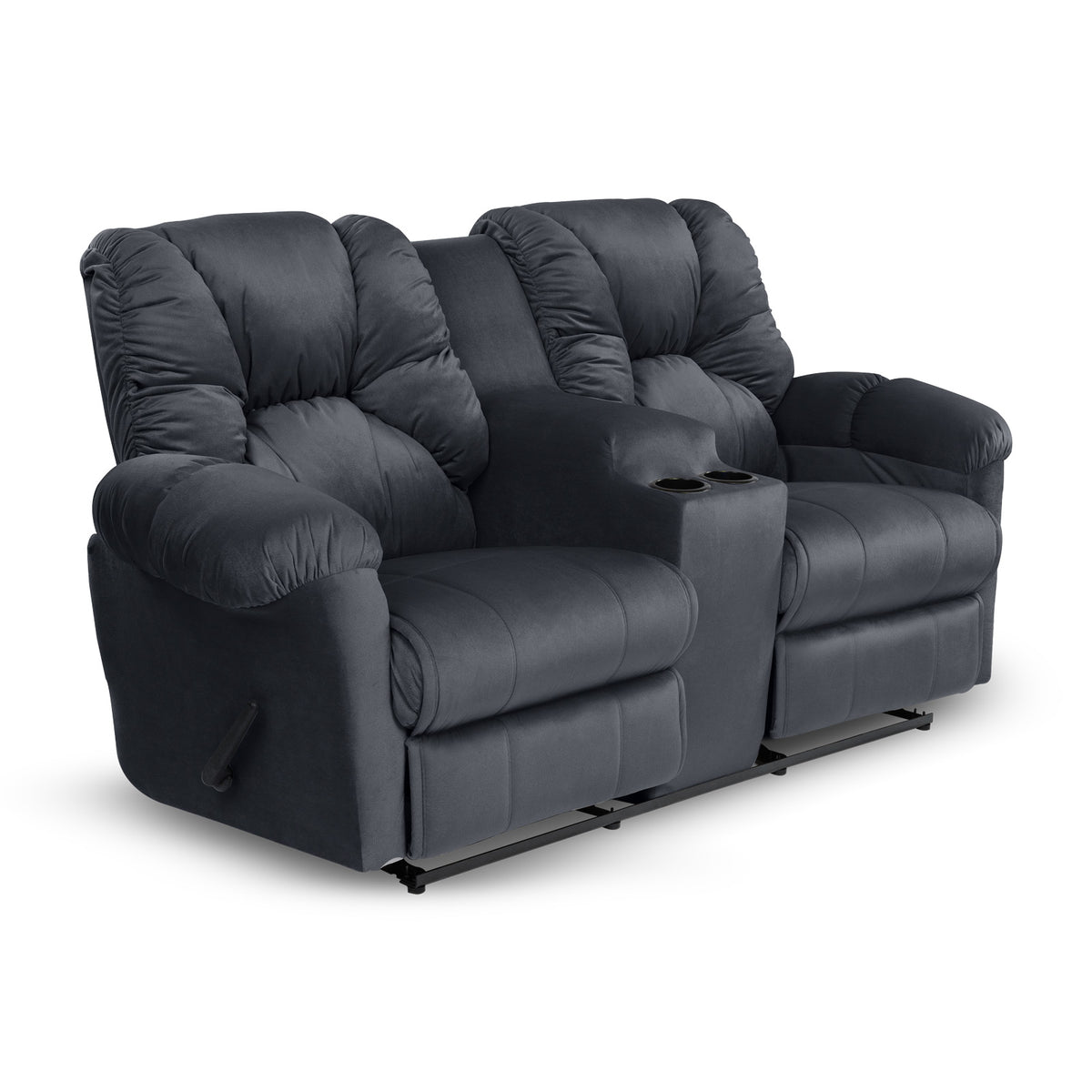 Velvet Double Cinematic Recliner Chair with Cups Holder - American Polo Dark Grey
