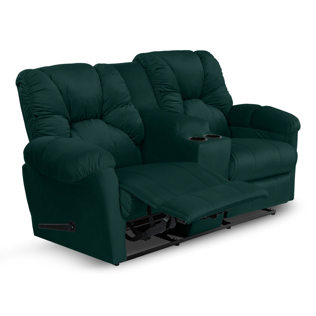 Velvet Double Cinematic Recliner Chair with Cups Holder - American Polo Dark Green