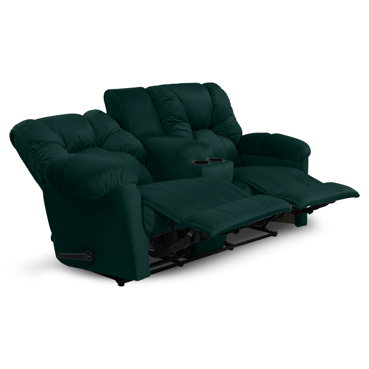 Velvet Double Cinematic Recliner Chair with Cups Holder - American Polo Dark Green