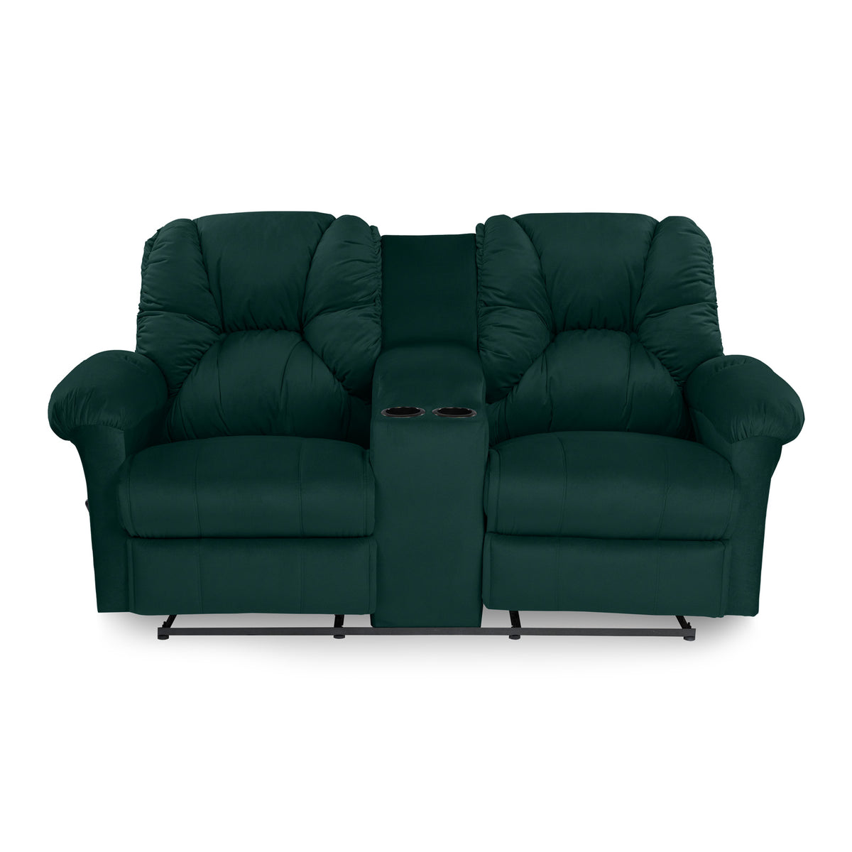 Velvet Double Cinematic Recliner Chair with Cups Holder - American Polo Dark Green