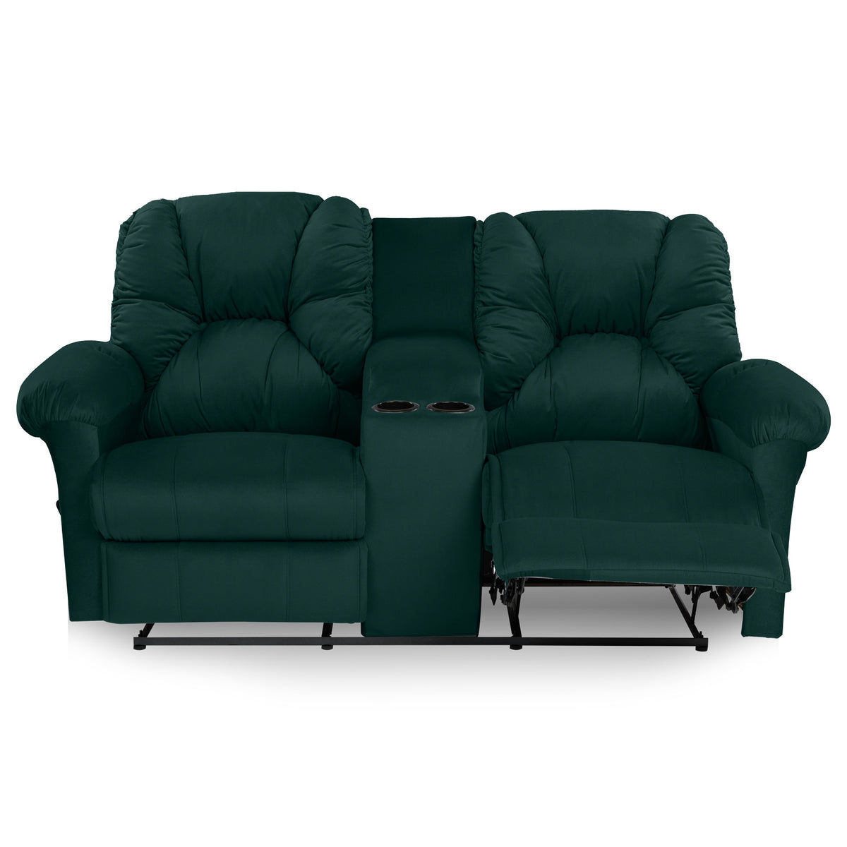 Velvet Double Cinematic Recliner Chair with Cups Holder - American Polo Dark Green