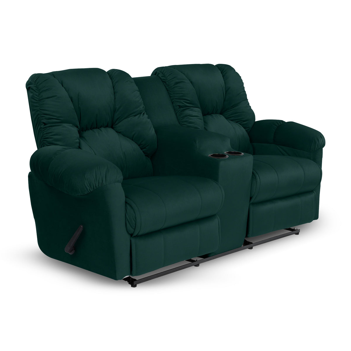 Velvet Double Cinematic Recliner Chair with Cups Holder - American Polo Dark Green