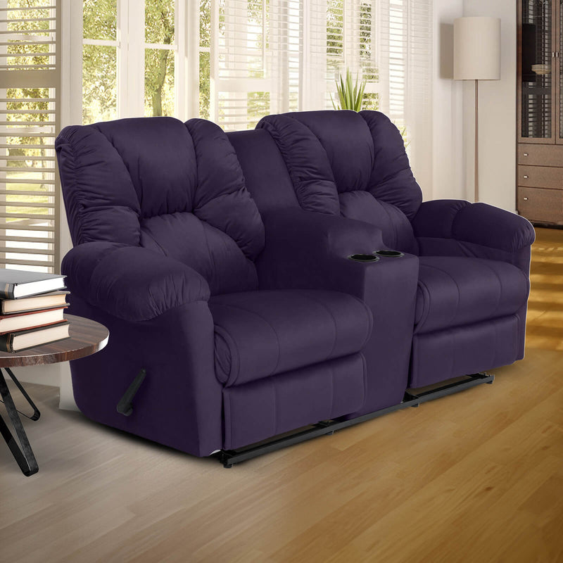 Velvet Double Cinematic Recliner Chair with Cups Holder - Dark Purple - American Polo