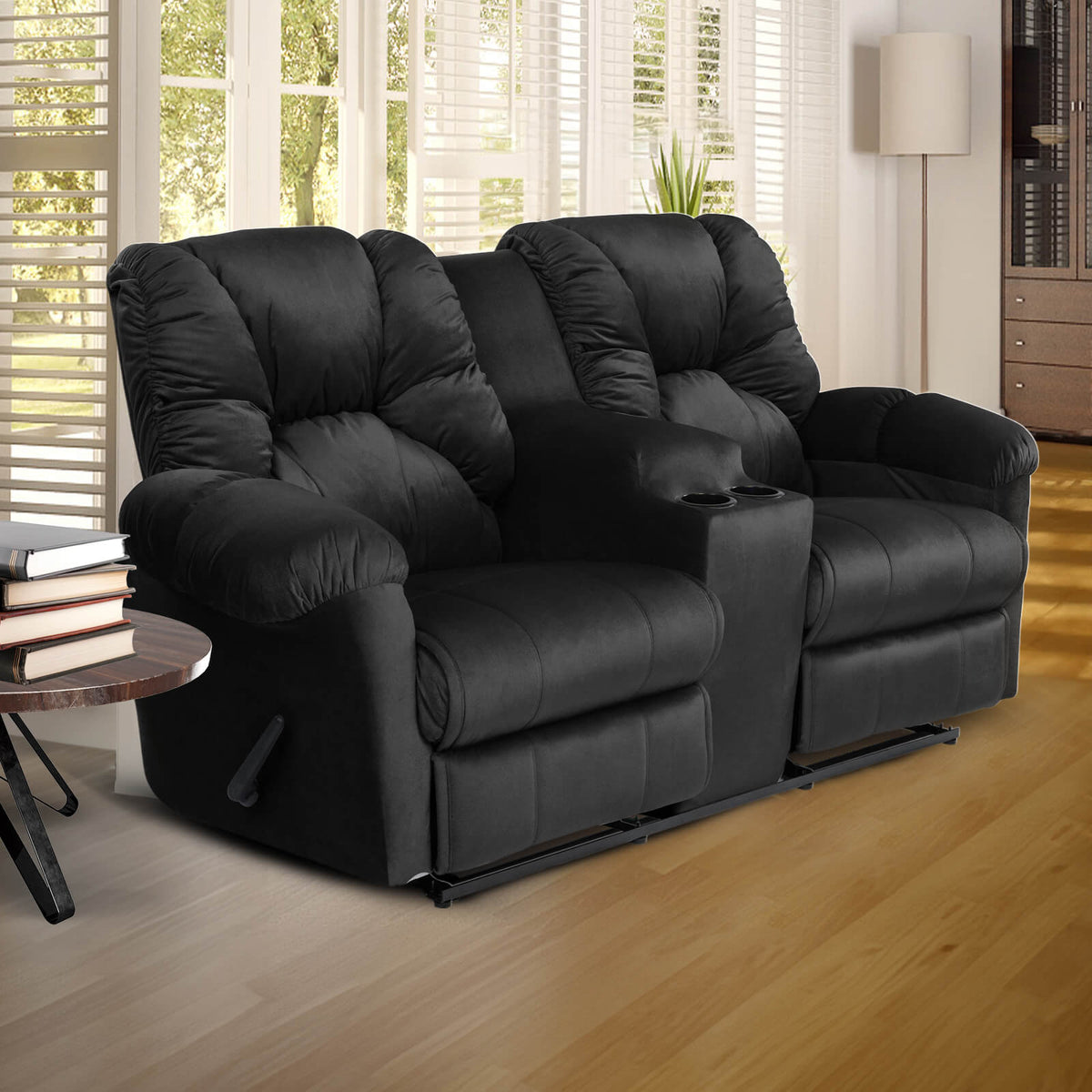 Velvet Double Cinematic Recliner Chair with Cups Holder - American Polo Black