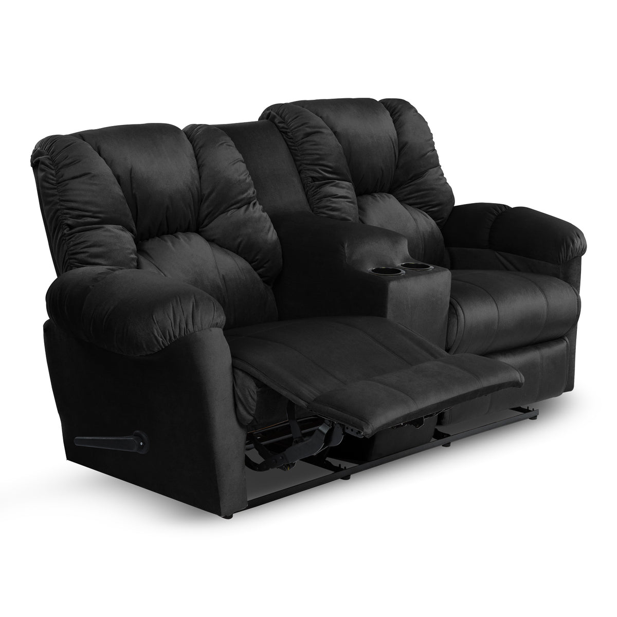 Velvet Double Cinematic Recliner Chair with Cups Holder - American Polo Black