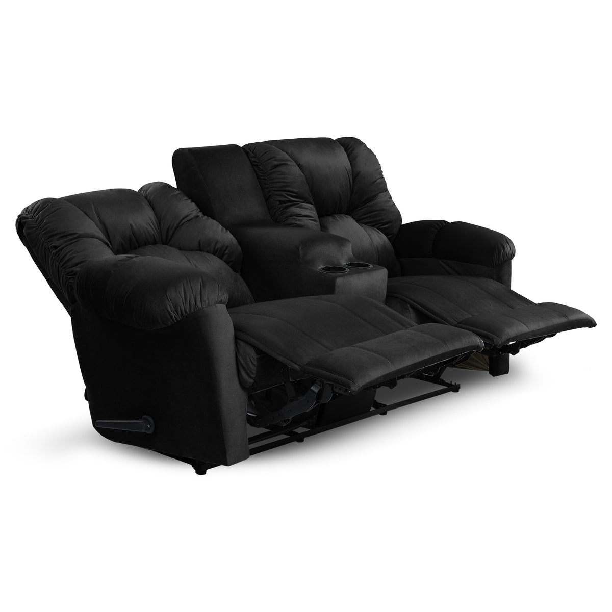 Velvet Double Cinematic Recliner Chair with Cups Holder - American Polo Black