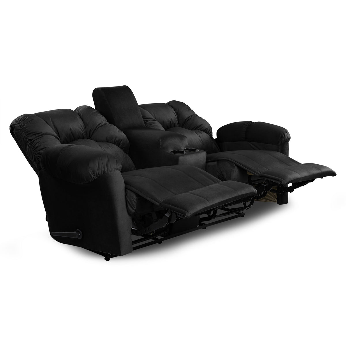 Velvet Double Cinematic Recliner Chair with Cups Holder - American Polo Black