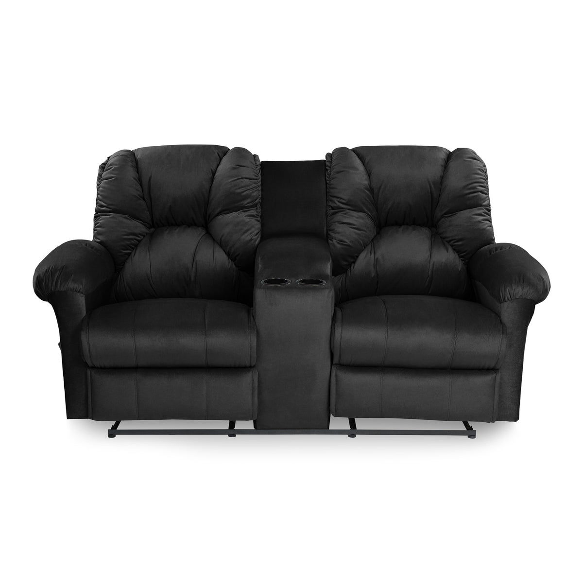 Velvet Double Cinematic Recliner Chair with Cups Holder - American Polo Black
