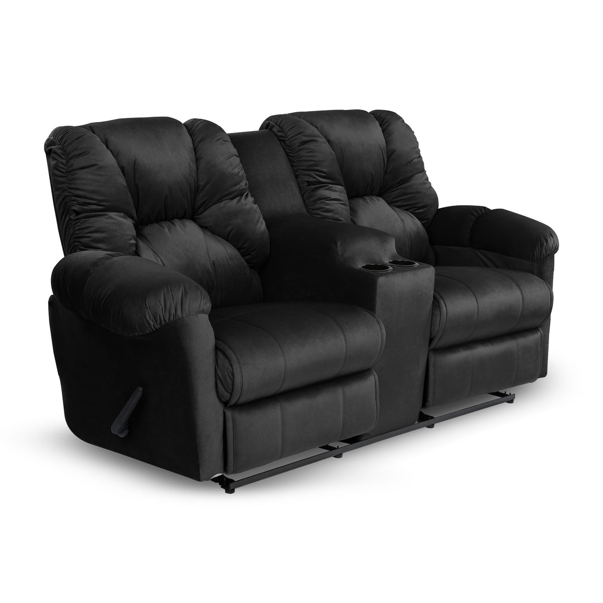 Velvet Double Cinematic Recliner Chair with Cups Holder - American Polo Black
