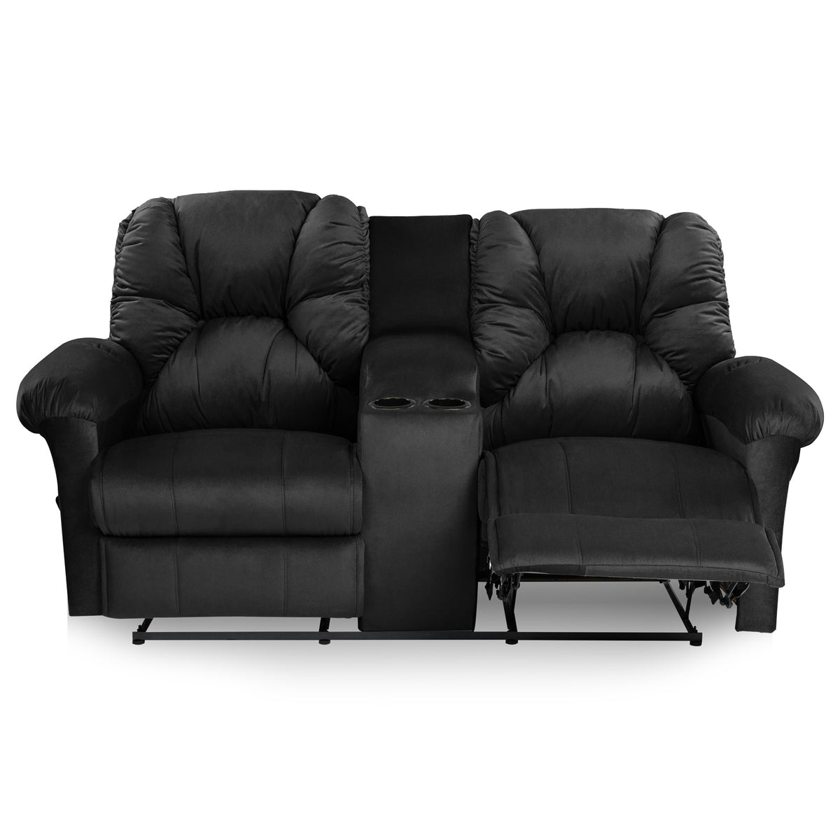 Velvet Double Cinematic Recliner Chair with Cups Holder - American Polo Black