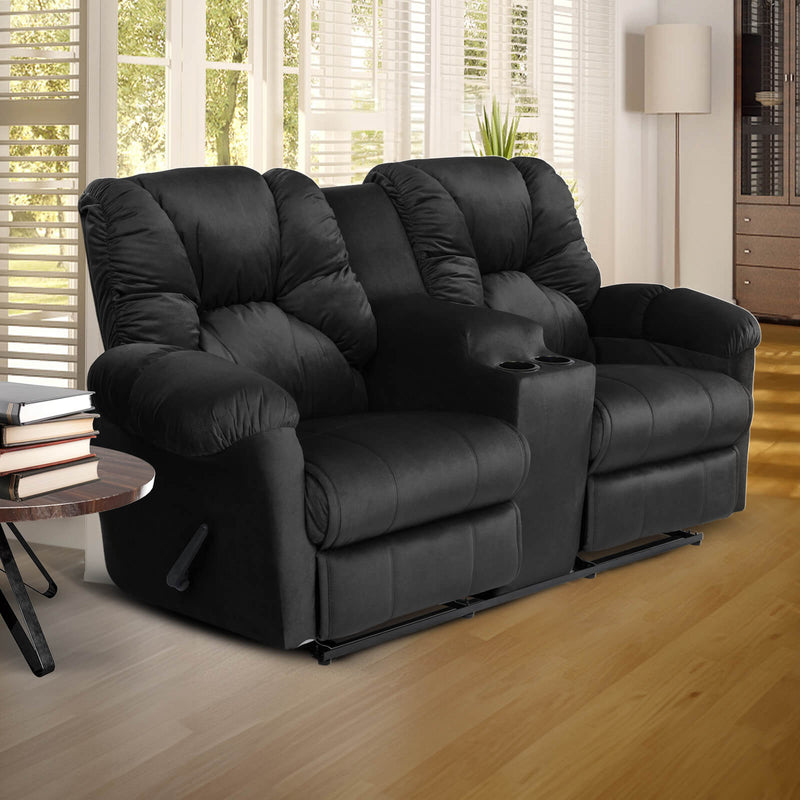 Velvet Double Cinematic Recliner Chair with Cups Holder - Black - American Polo