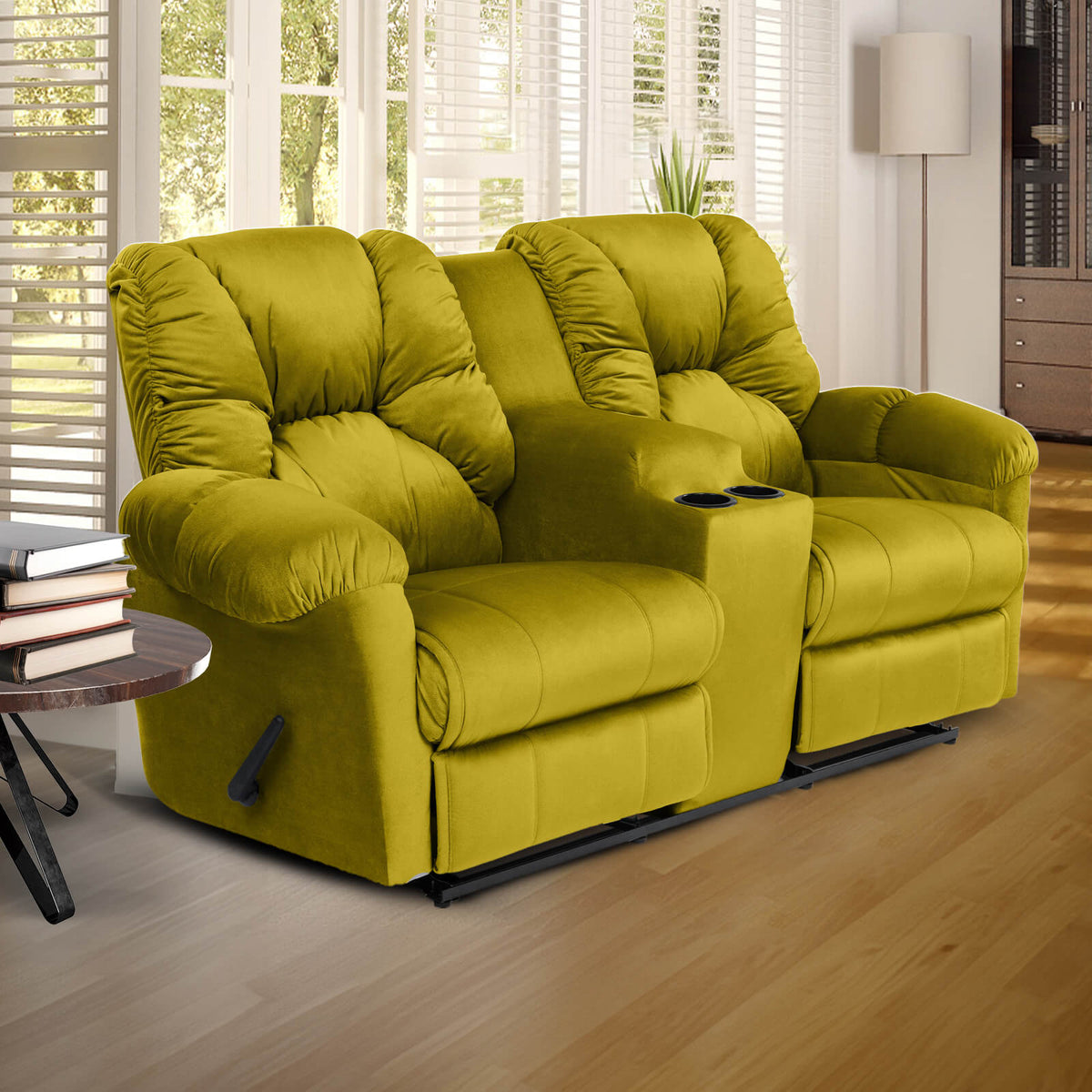 Velvet Double Cinematic Recliner Chair with Cups Holder - American Polo Gold