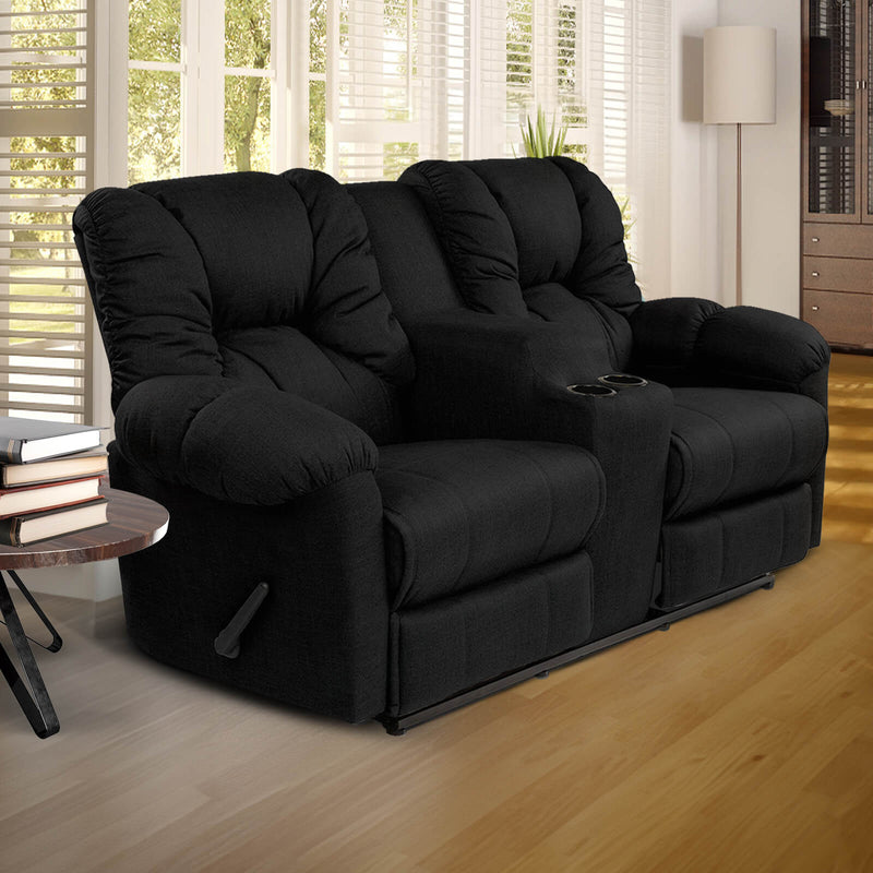 Linen Double Cinematic Recliner Chair with Cups Holder - Black - American Polo