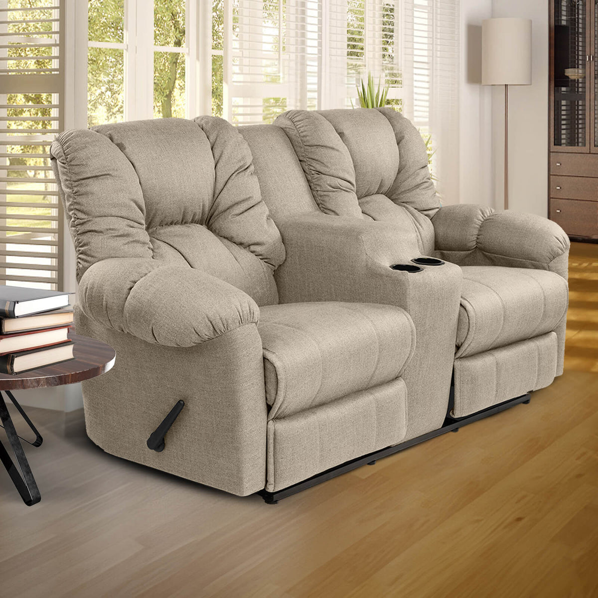 Linen Double Cinematic Recliner Chair with Cups Holder - American Polo Light Beige