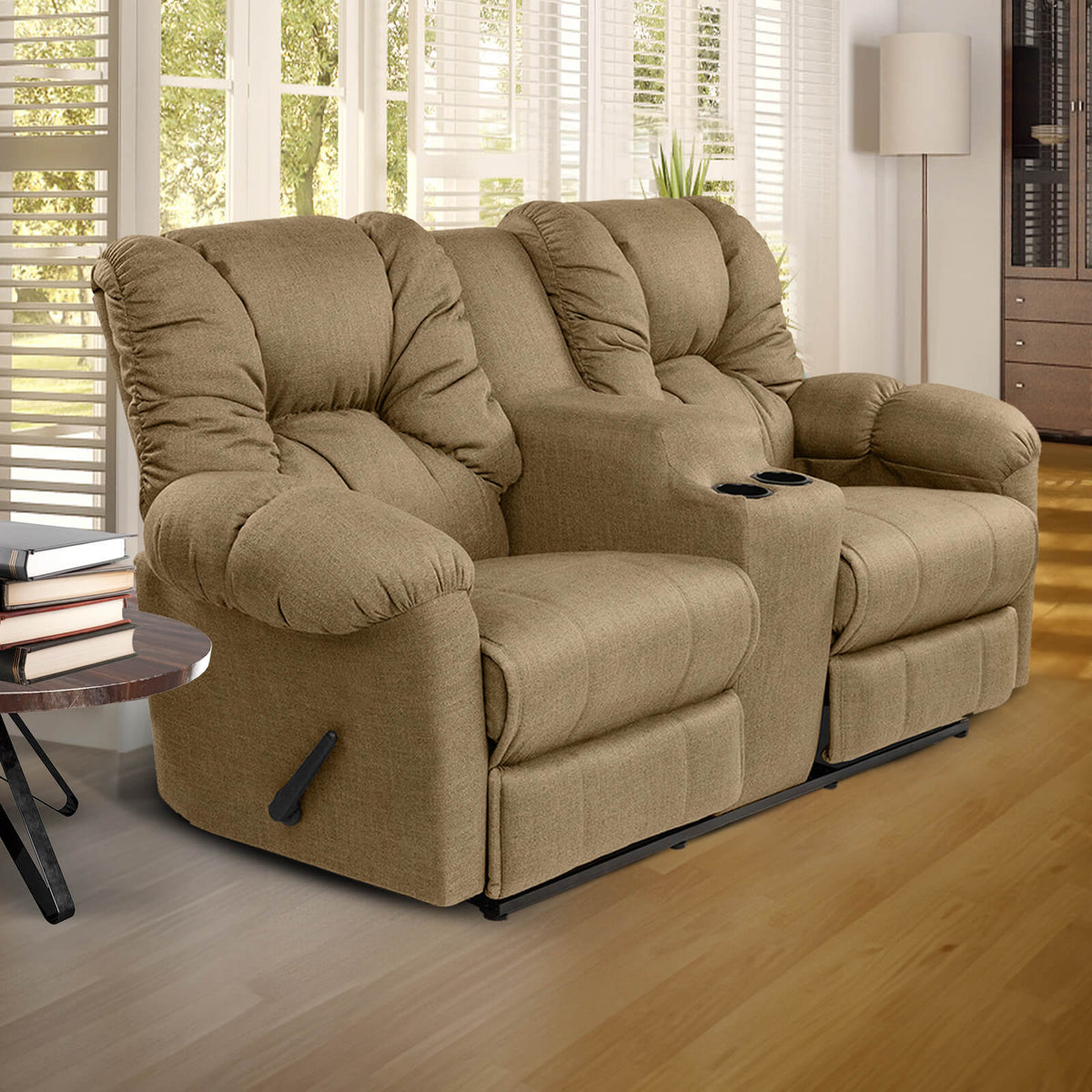 Linen Double Cinematic Recliner Chair with Cups Holder - American Polo Beige