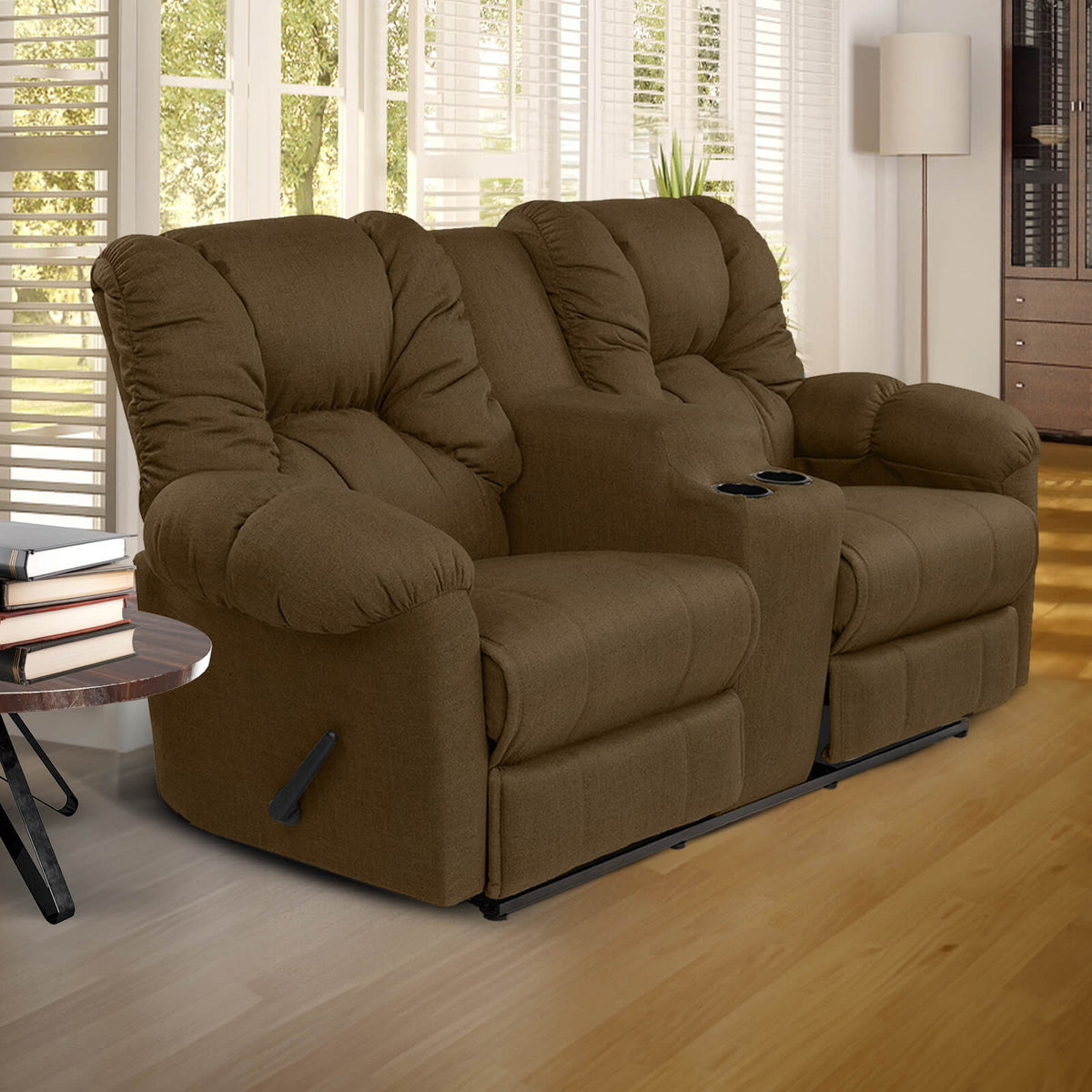 Linen Double Cinematic Recliner Chair with Cups Holder - American Polo Brown