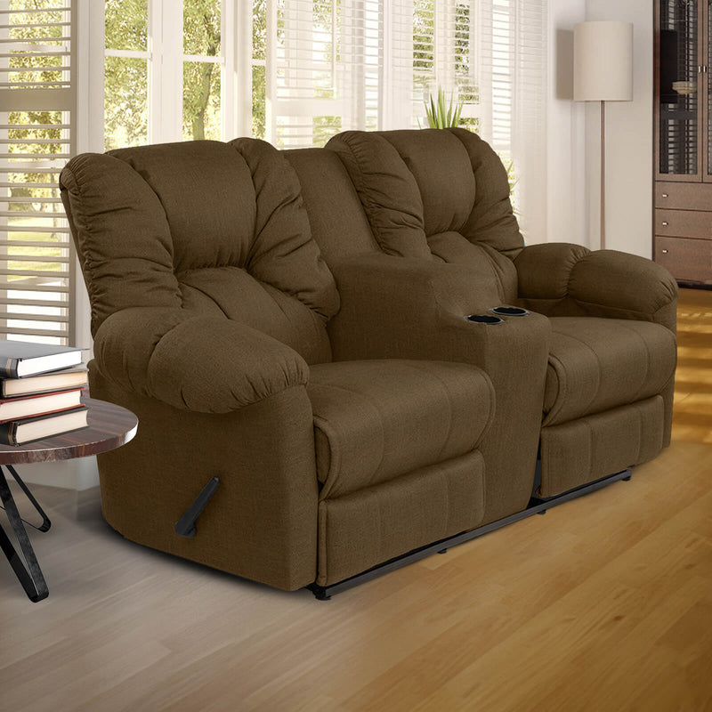 Linen Double Cinematic Recliner Chair with Cups Holder - Brown - American Polo