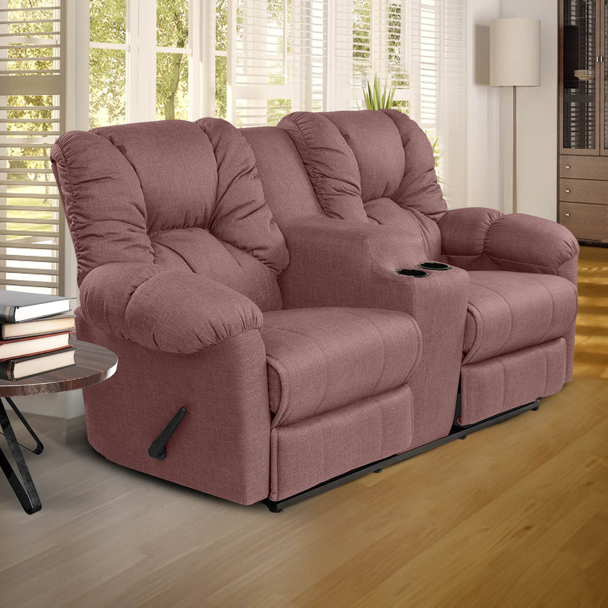 Linen Double Cinematic Recliner Chair with Cups Holder - American Polo Dark Pink