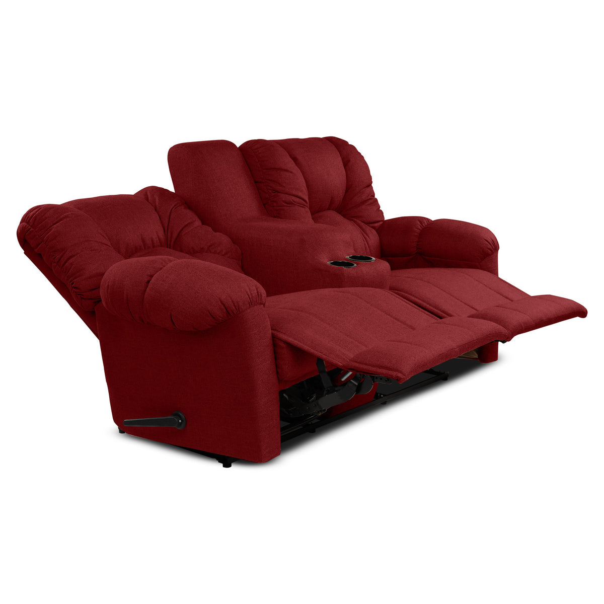 Linen Double Cinematic Recliner Chair with Cups Holder - American Polo Burgundy