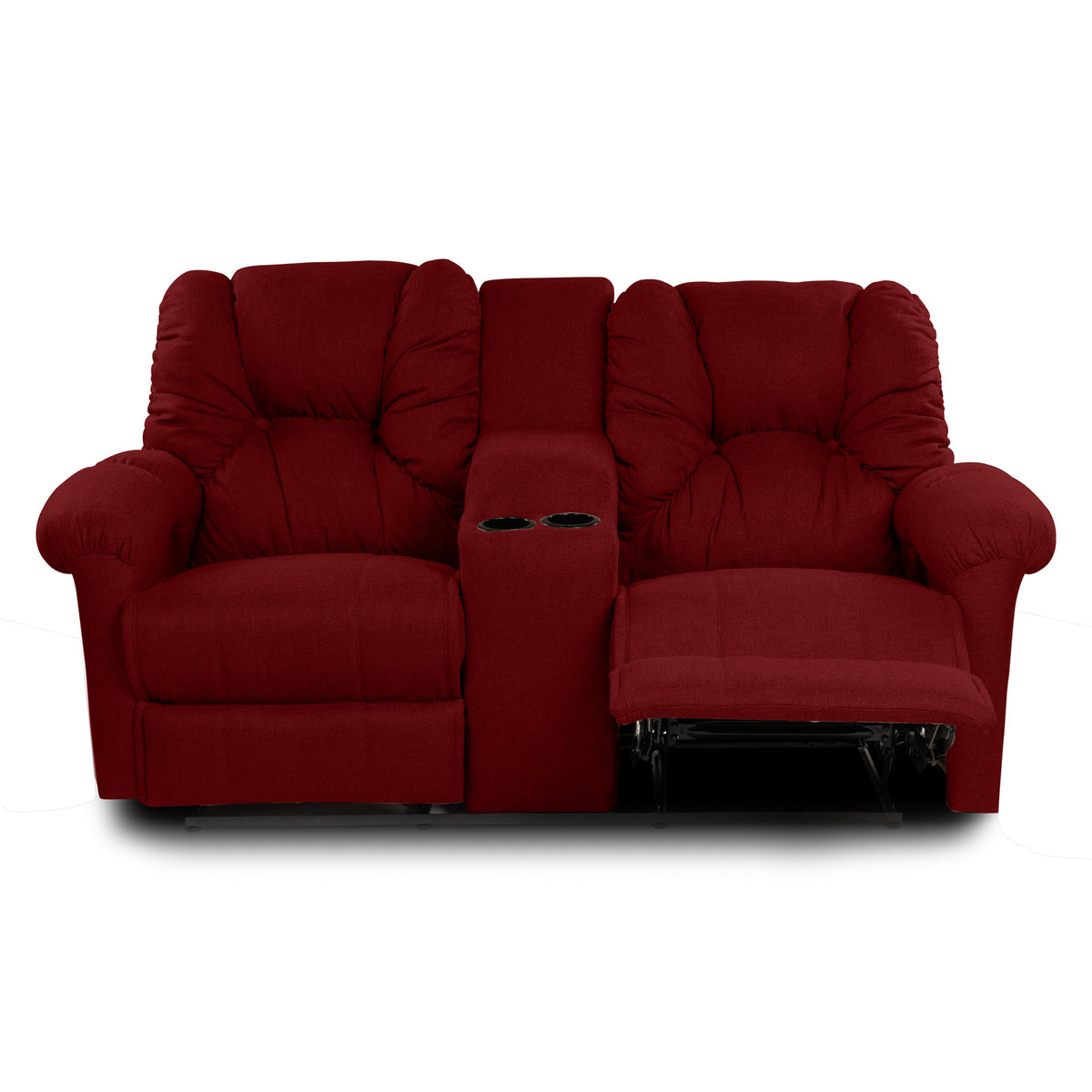 Linen Double Cinematic Recliner Chair with Cups Holder - American Polo Burgundy