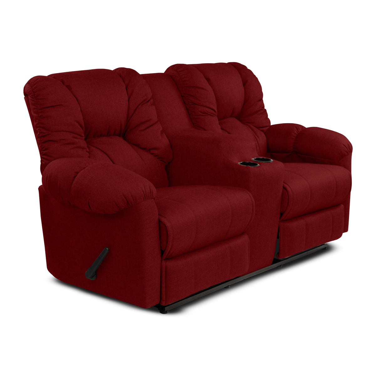 Linen Double Cinematic Recliner Chair with Cups Holder - American Polo Burgundy