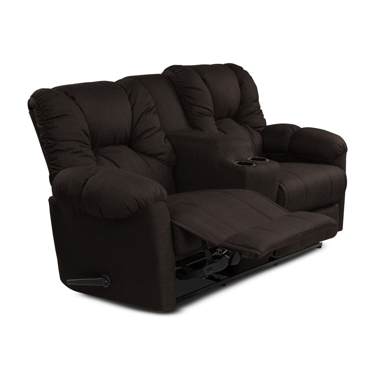 Linen Double Cinematic Recliner Chair with Cups Holder - American Polo Dark Brown