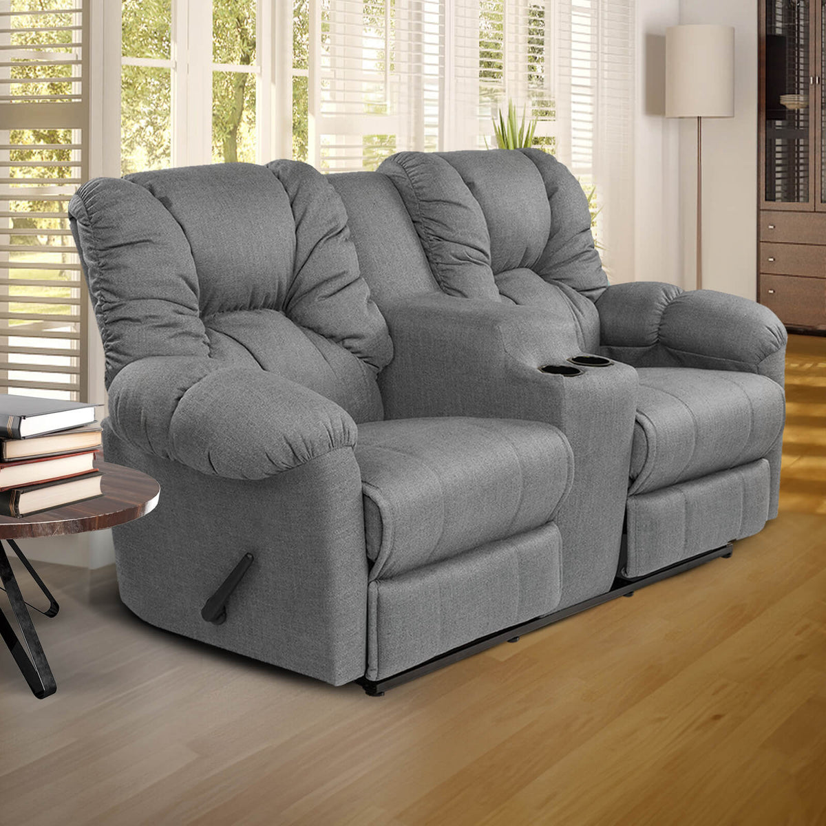 Linen Double Cinematic Recliner Chair with Cups Holder - American Polo Light Grey