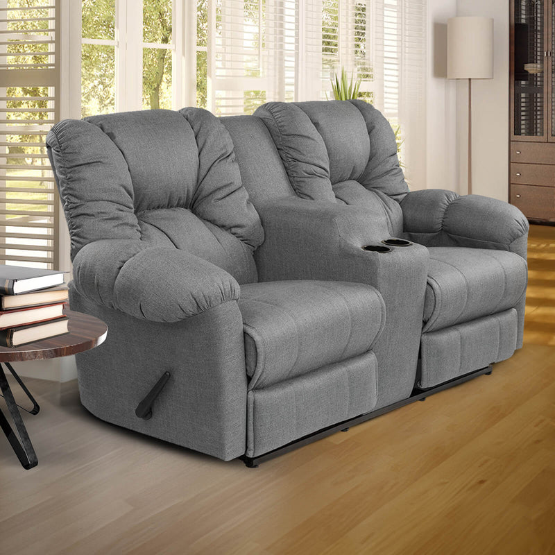 Linen Double Cinematic Recliner Chair with Cups Holder - Light Grey - American Polo