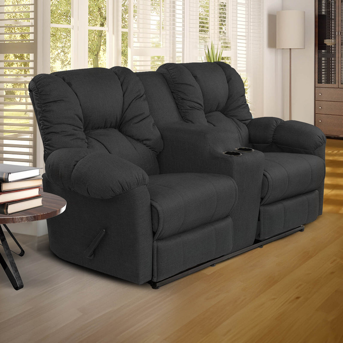 Linen Double Cinematic Recliner Chair with Cups Holder - American Polo Dark Grey