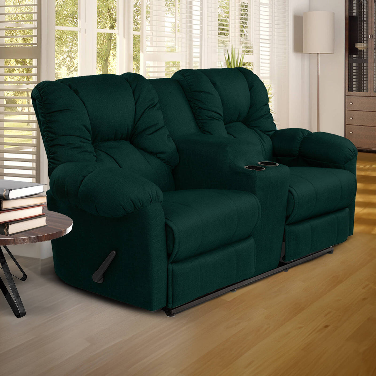 Linen Double Cinematic Recliner Chair with Cups Holder - American Polo Dark Green
