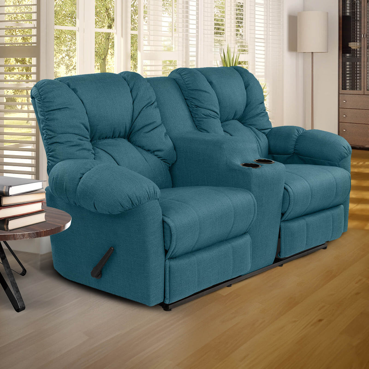 Linen Double Cinematic Recliner Chair with Cups Holder - American Polo Turquoise